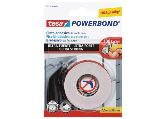 Fita adesiva tesa dupla face ultra strong extra forte para interior e exterior 1,5m x19mm , Tesa , 57125 , 4042448217363